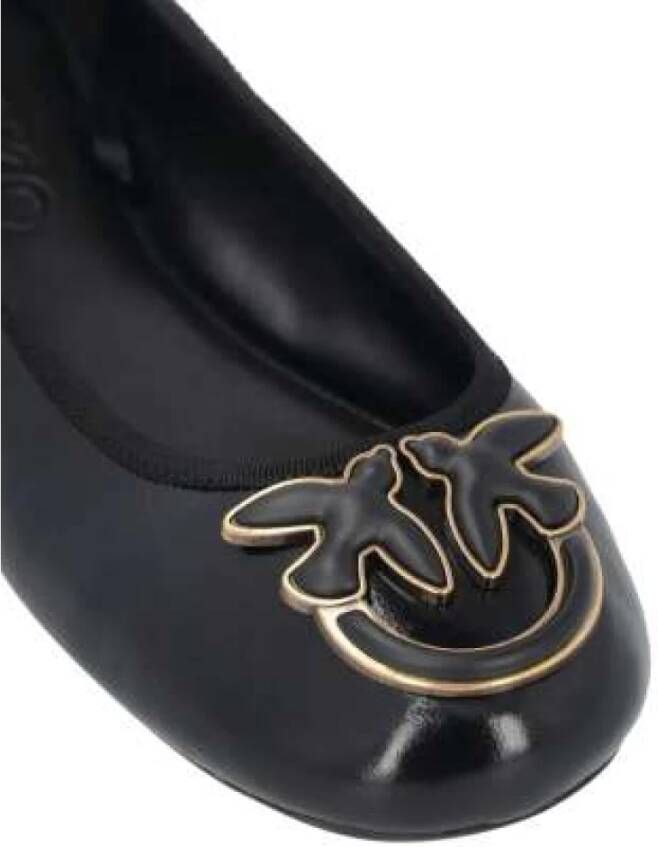 pinko Zwarte Leren Ballerina Schoenen met Love Birds Logo Black Dames