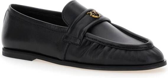 pinko Zwarte leren loafers met metalen logo Black Dames