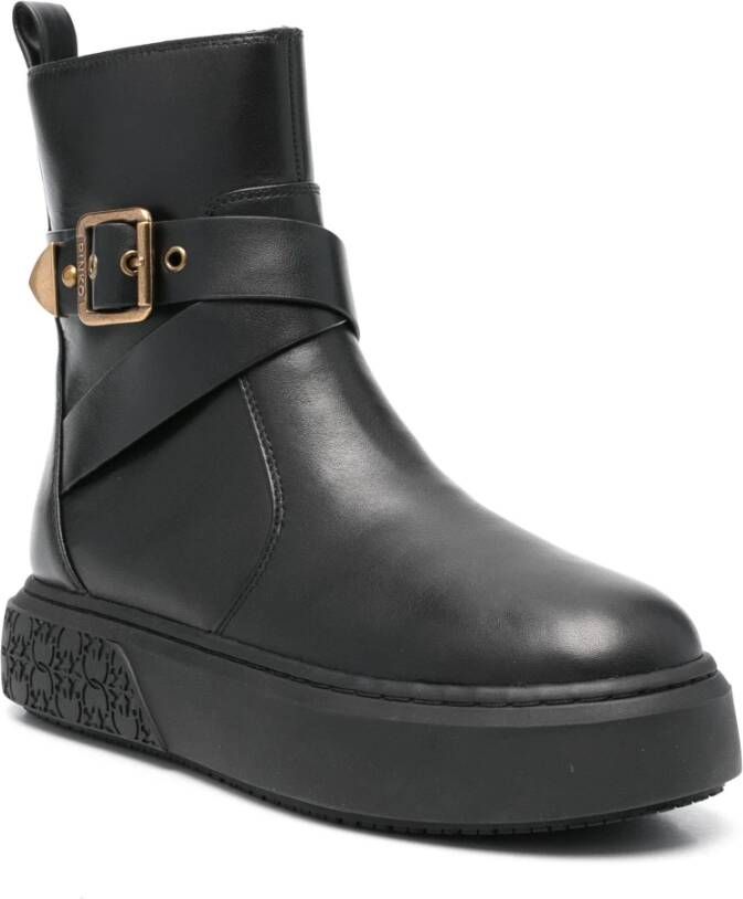 pinko Zwarte Leren Mid-Top Sneaker Black Dames