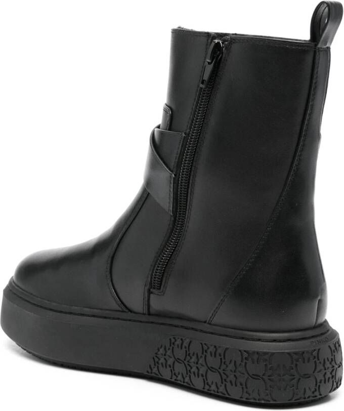 pinko Zwarte Leren Mid-Top Sneaker Black Dames