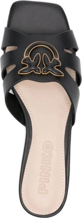 pinko Zwarte Leren Sandalen Black Dames