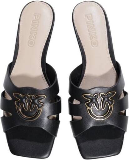 pinko Zwarte Leren Sandalen Collectie Lente Zomer Black Dames