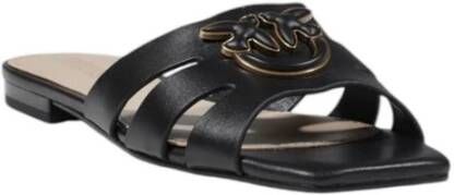 pinko Zwarte Leren Sandalen Collectie Lente Zomer Black Dames