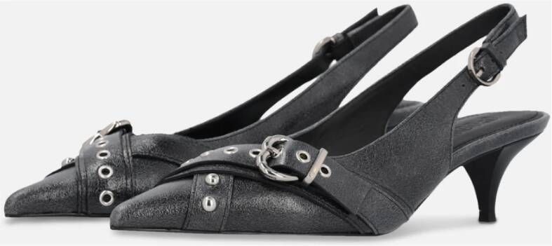 pinko Zwarte leren slingback hakken met gesp Black Dames