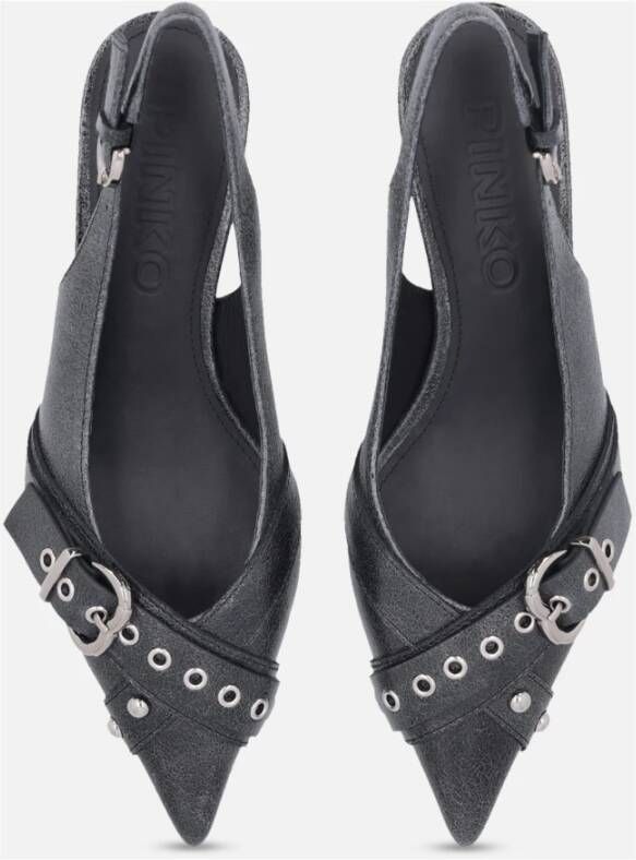 pinko Zwarte leren slingback hakken met gesp Black Dames