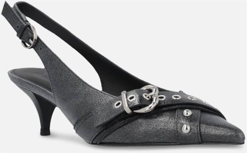 pinko Zwarte leren slingback hakken met gesp Black Dames