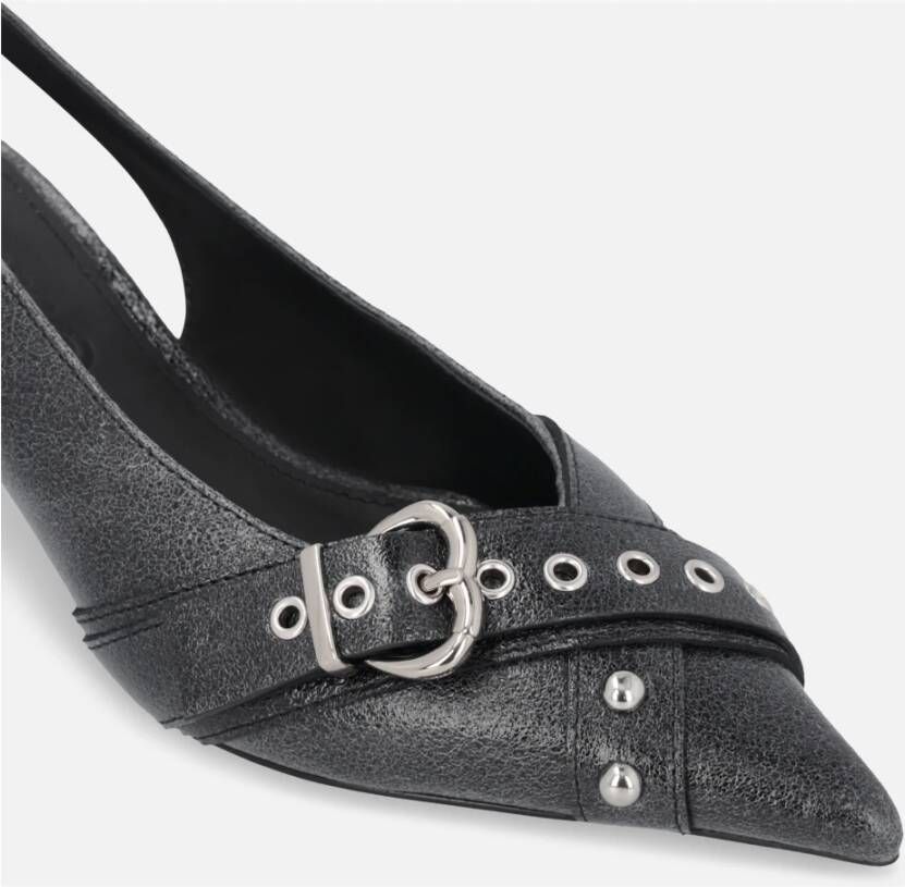 pinko Zwarte leren slingback hakken met gesp Black Dames