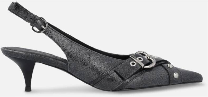 pinko Zwarte leren slingback hakken met gesp Black Dames