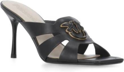 pinko Zwarte leren slippers met Love Birds Black Dames