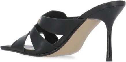 pinko Zwarte leren slippers met Love Birds Black Dames