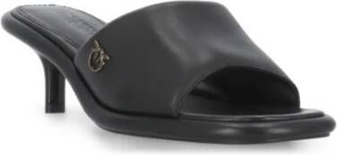 pinko Zwarte leren slippers met Love Birds Black Dames