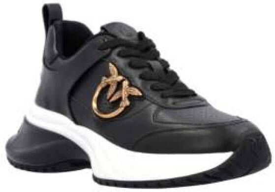 pinko Zwarte Leren Sneakers Love Birds Black Dames