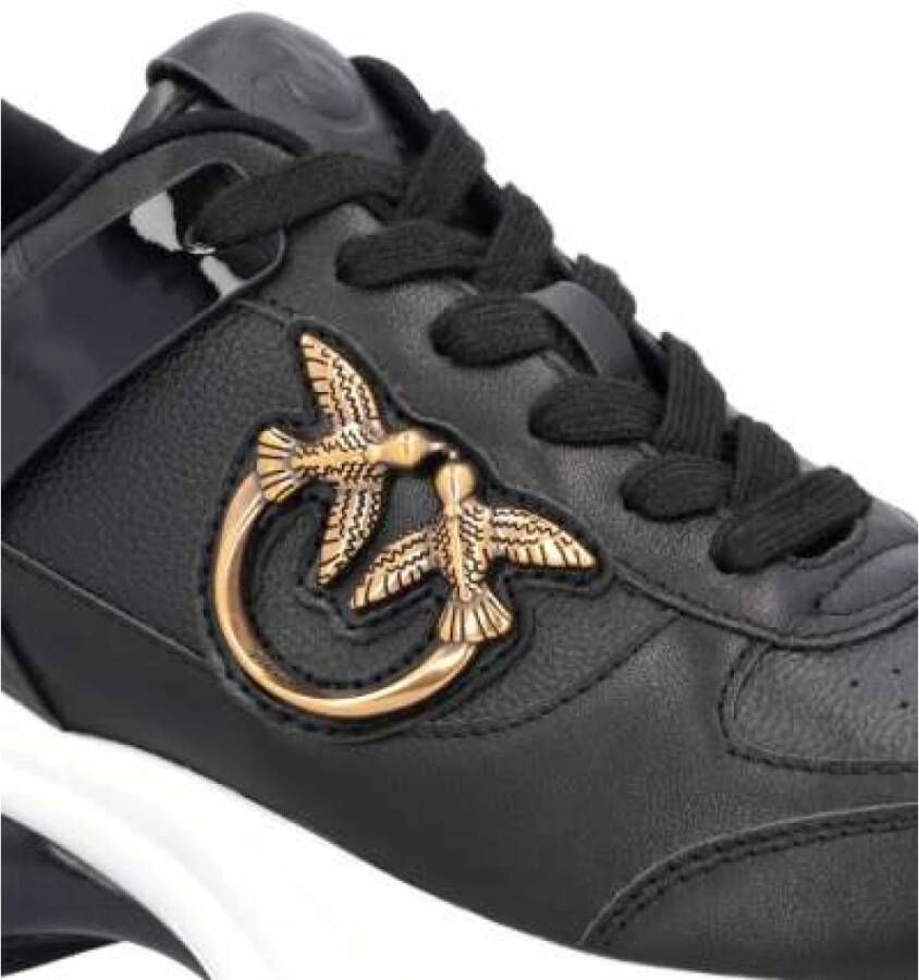 pinko Zwarte Leren Sneakers Love Birds Black Dames