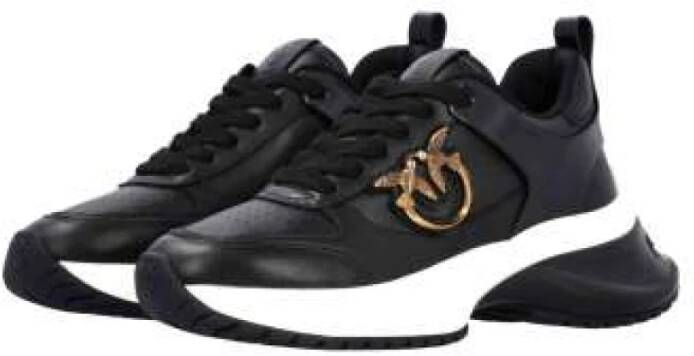 pinko Zwarte Leren Sneakers Love Birds Black Dames