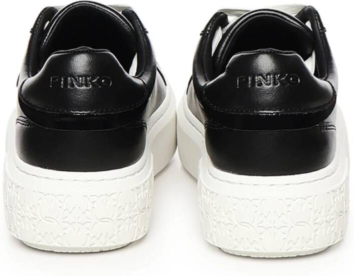 pinko Zwarte Leren Sneakers Love Birds Logo Black Dames