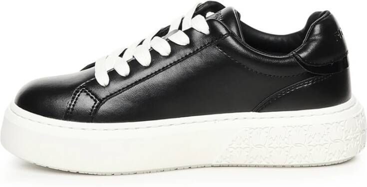 pinko Zwarte Leren Sneakers Love Birds Logo Black Dames