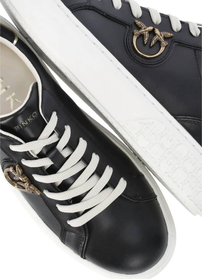 pinko Zwarte leren sneakers met Love Birds Black Dames