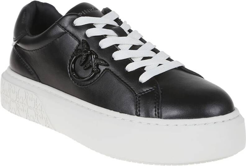 pinko Zwarte Leren Sneakers Verhogen Stijl Black Dames