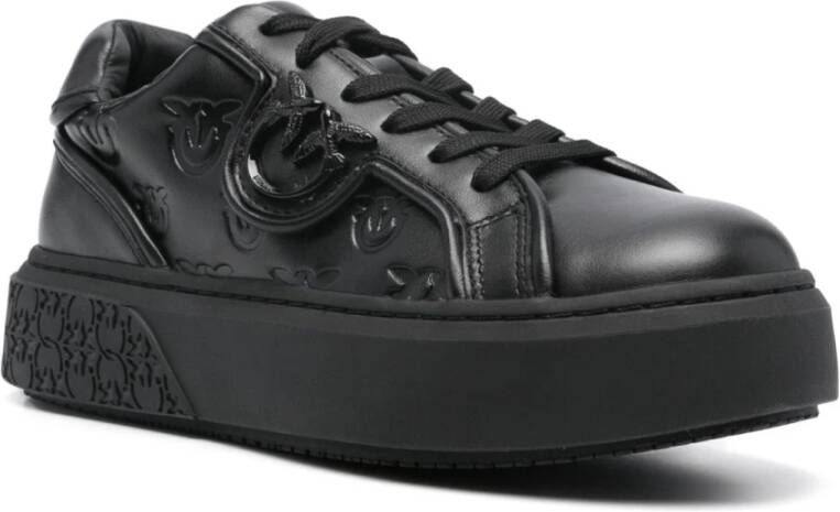 pinko Zwarte Leren Sneakers voor Vrouwen Black Dames