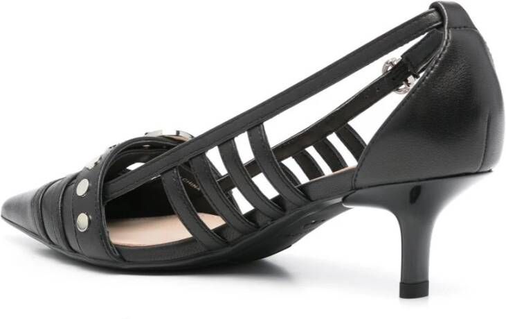 pinko Zwarte Middelhoge Leren Pumps Black Dames