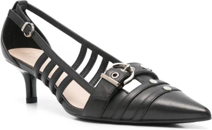 pinko Zwarte Middelhoge Leren Pumps Black Dames