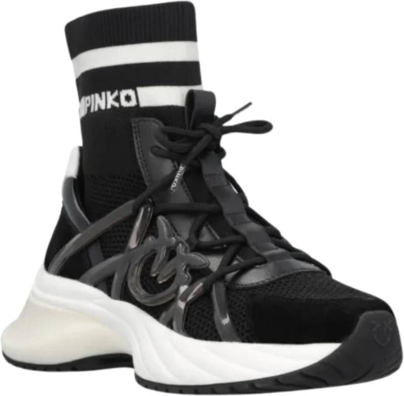 pinko Zwarte platte sneaker met sok Black Dames