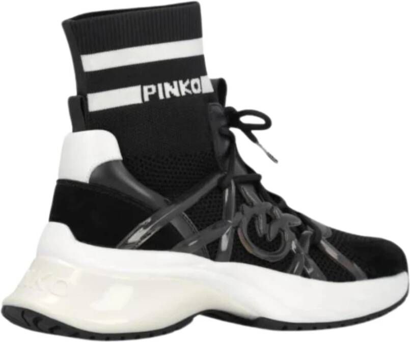 pinko Zwarte platte sneaker met sok Black Dames