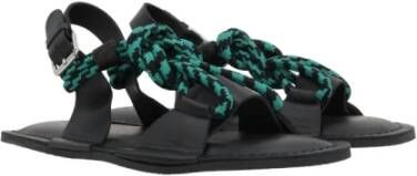 Plan C Platte sandalen in zwart leer met groen touwdetail Black Dames