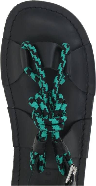 Plan C Platte sandalen in zwart leer met groen touwdetail Black Dames