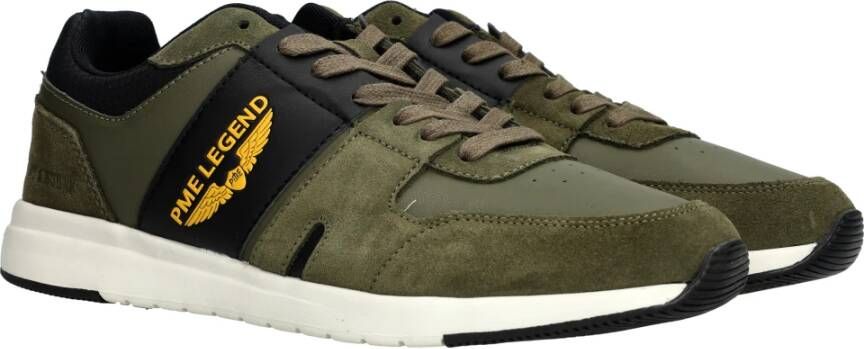 PME Legend Khaki Suède Sneaker met Oker Accenten Green Heren