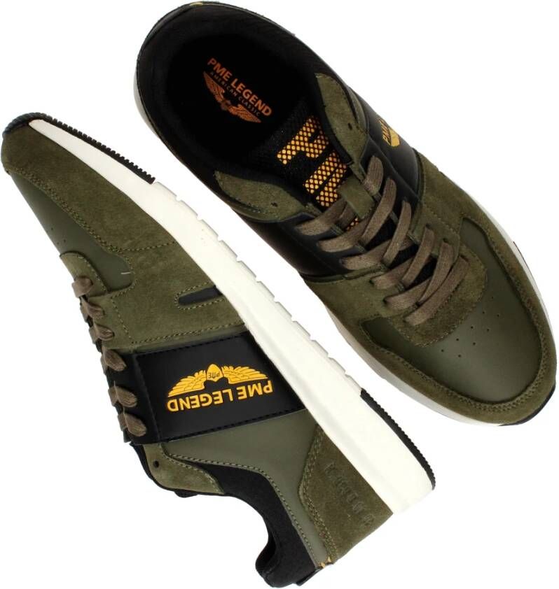 PME Legend Khaki Suède Sneaker met Oker Accenten Green Heren