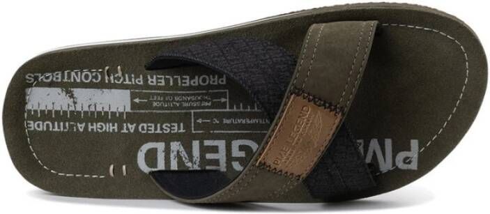 PME Legend Khaki Leren en Textiele Sliders Groen Heren