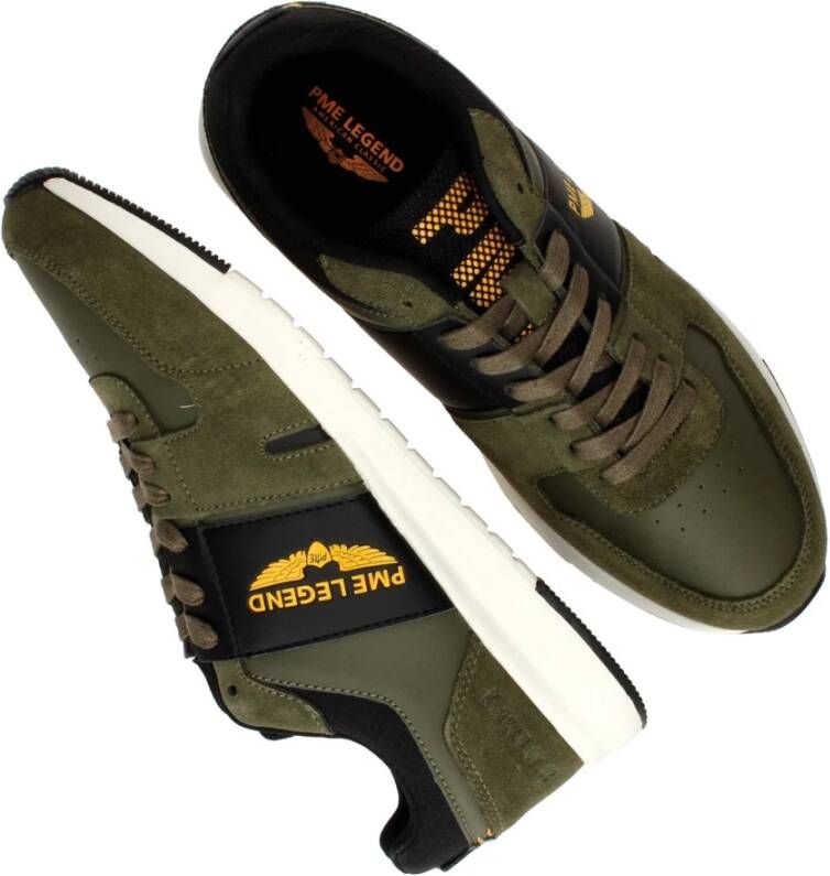 PME Legend Khaki Suède Sneakers met Okerkleurige Accenten Groen Heren