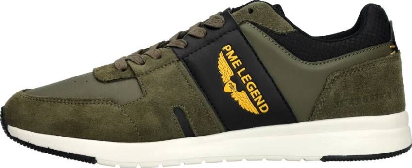 PME Legend Khaki Suède Sneakers met Okerkleurige Accenten Groen Heren