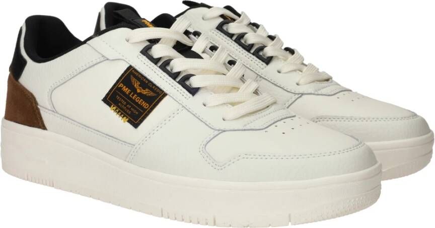 PME Legend Witte Leren Sneaker met Bruine en Zwarte Details White Heren