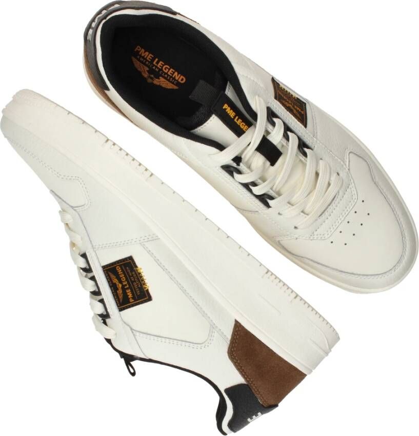 PME Legend Witte Leren Sneaker met Bruine en Zwarte Details White Heren