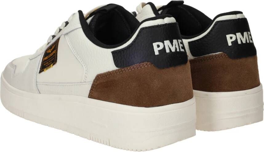 PME Legend Witte Leren Sneaker met Bruine en Zwarte Details White Heren