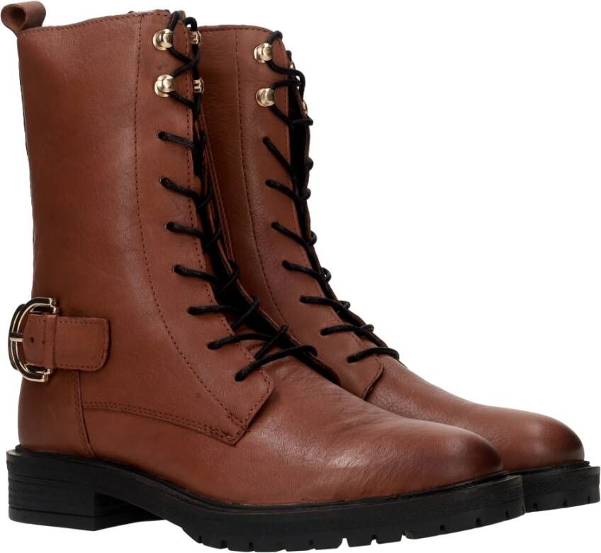 Poelman Bruine Leren Veterboot voor Dames Brown Dames