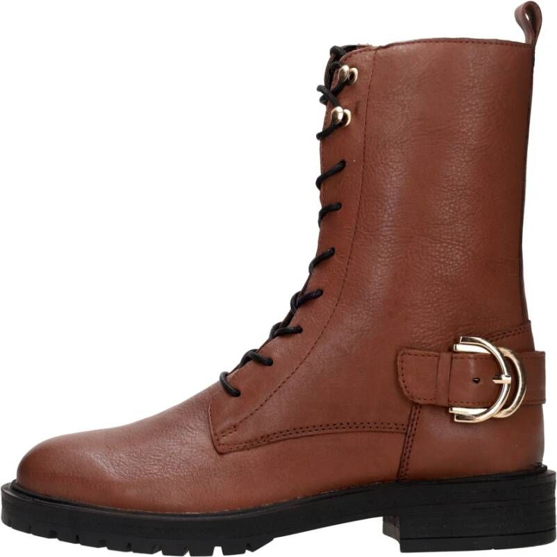 Poelman Bruine Leren Veterboot voor Dames Brown Dames