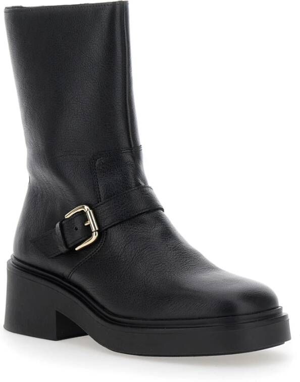 Pollini Zwarte Leren Dames Enkellaarzen Black Dames