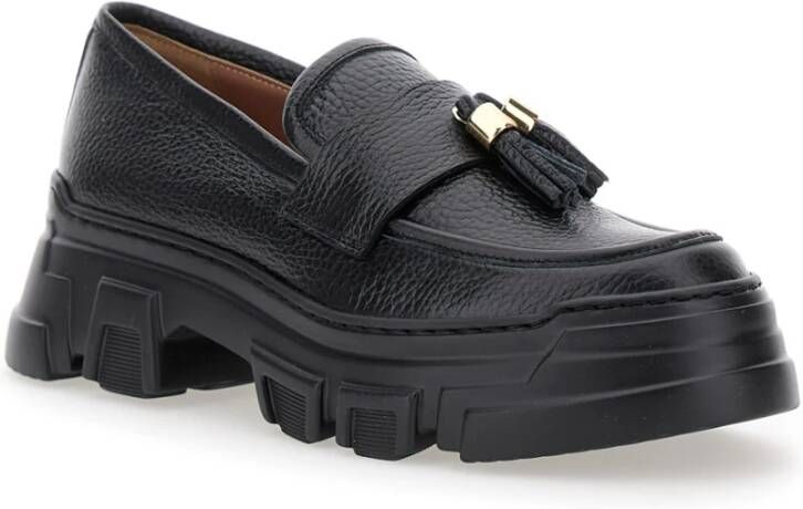 Pollini Zwarte Loafers Slip-on Kwast Detail Black Dames