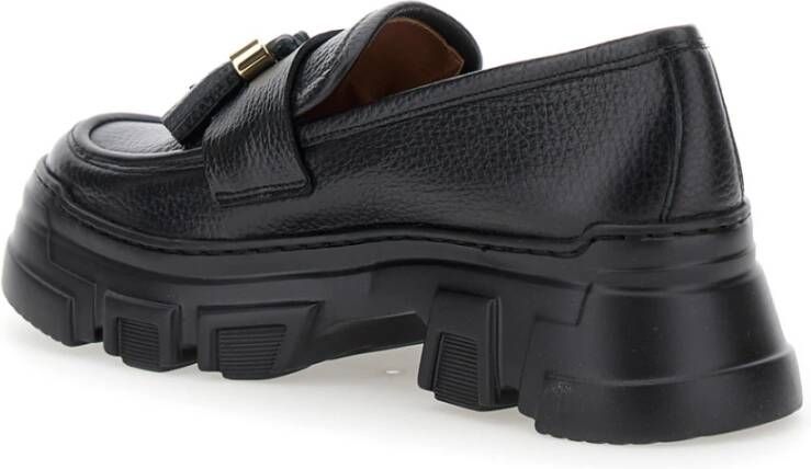 Pollini Zwarte Loafers Slip-on Kwast Detail Black Dames