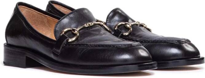 Pomme D'or Zwarte leren mocassins met klem Black Dames