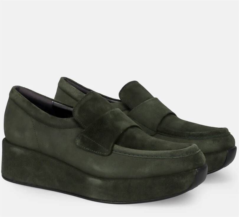 Pons Quintana Bosgroene Mocassin-Stijl Platte Schoenen Green Dames