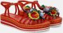 Pons Quintana Handgeweven Leren Plateau Sandalen met Bloemendecoratie Orange Dames - Thumbnail 2