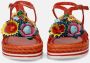 Pons Quintana Handgeweven Leren Plateau Sandalen met Bloemendecoratie Orange Dames - Thumbnail 3