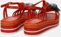 Pons Quintana Handgeweven Leren Plateau Sandalen met Bloemendecoratie Orange Dames - Thumbnail 4