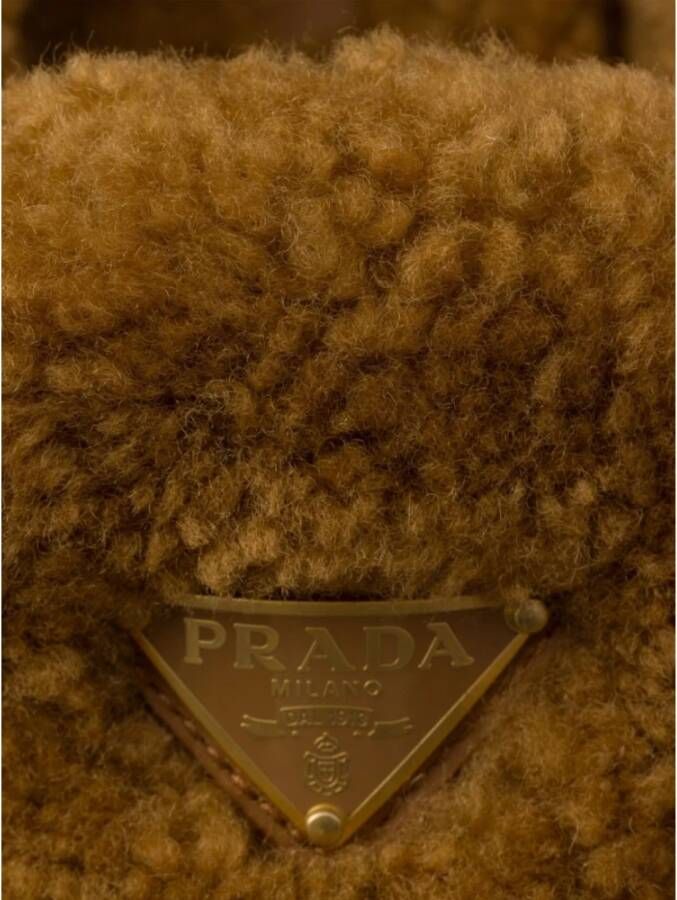 Prada Bruine Shearling Loafers Elegant Instapper Brown Dames