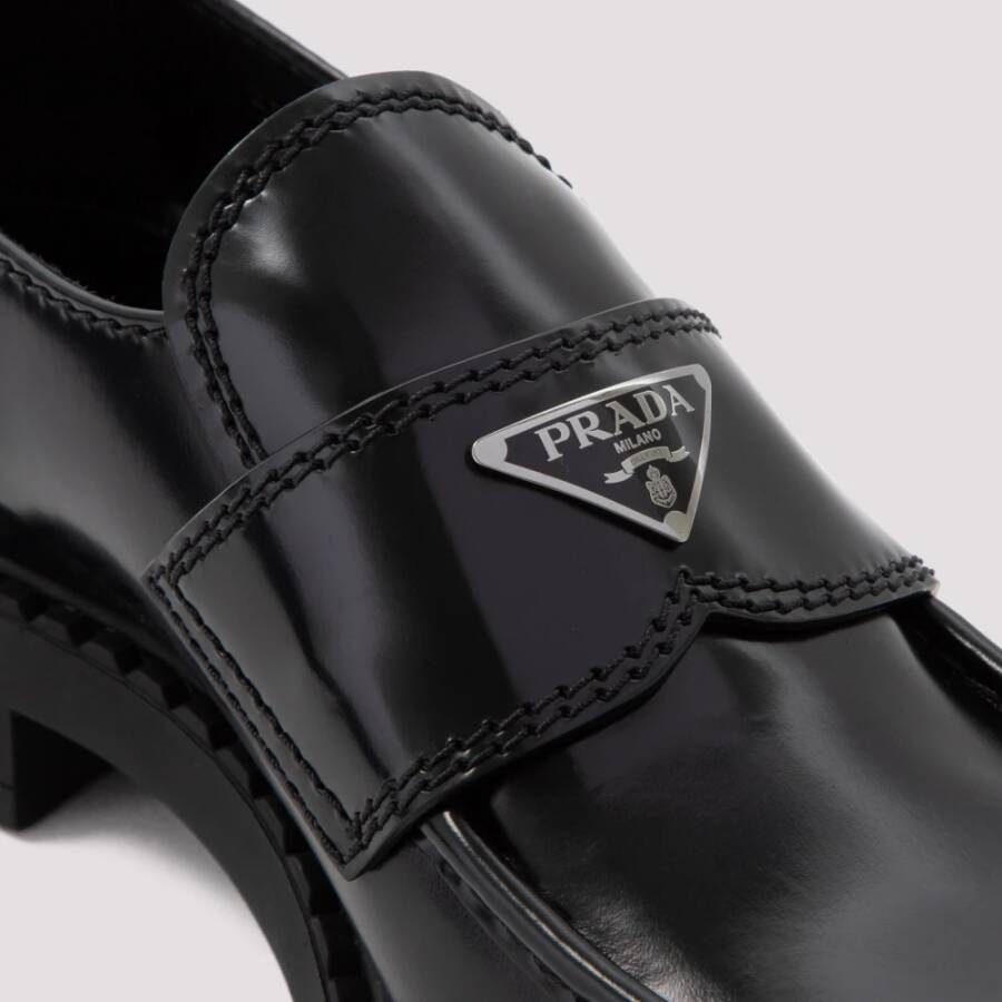 Prada Chocolade Geborstelde Loafers Black Heren