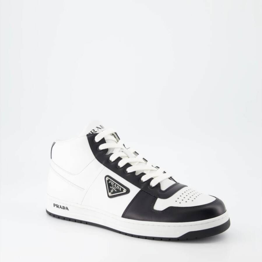 Prada Downtown Bicolor Leren High-Top Sneakers White Heren